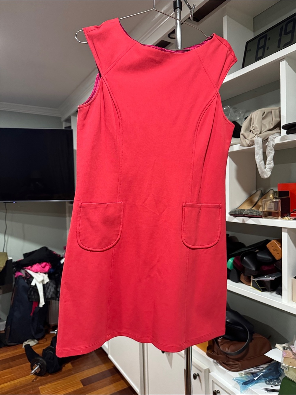 ABS Allen Schwartz Coral Pink Sleeveless Shift Dress with Pockets